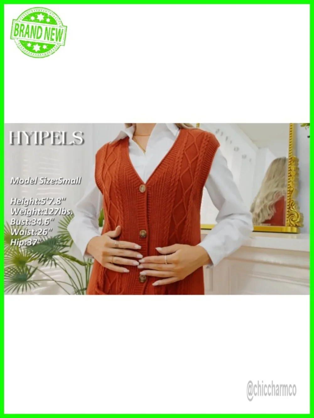 Long Cable Knit Sweater Vest Sleeveless V Neck Loose Fit Casual Top